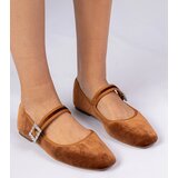 Gemre Brown women's suede ballet flats with a buckle Kvitta | shoptok.hr