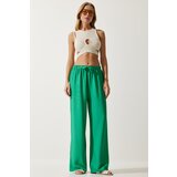 Happiness İstanbul Women's Light Green Flowy Knitted Palazzo Trousers Cene