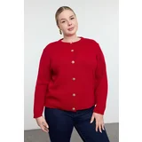 Trendyol Curve Red Crew Neck Buttoned Knitwear Cardigan