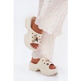 Boto Foam Women's Slippers on a Massive Platform with Golden Accents Ecru Ivoriel | shoptok.hr