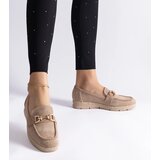 Gemre Beige perforated women's loafers made of eco suede Sandoval | Shoptok.si