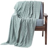 HOMESCAPES Bombažna pletena odeja iz kablovine Duck Egg Blue, 130x170 cm, (20749720) | Shoptok.si