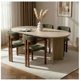 Skye_Decor Skye Decor Trpezarijski sto i stolice set 5kom Meridia 4 - Travertine, Walnut, Green Cene
