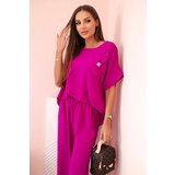 Kesi Włoski Women's viscose set with decorative flower and wide trousers - fuchsia light purple | Shoptok.si