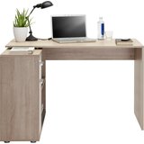 Hom`in kotna pisalna miza leseni material bela, barve hrasta | Shoptok.si