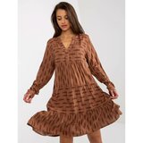 Fashionhunters Brown loose dress with prints and a SUBLEVEL frill  cene