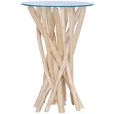 vidaXL Klubska mizica s stekleno površino 35x35x50 cm trdna tikovina | Shoptok.si