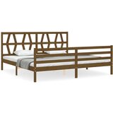 The Living Store Posteljni okvir z vzglavjem medeno rjav 200x200 cm trden les - Posteljni Okvir, (21525228) | Shoptok.si
