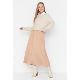 Trendyol Beige High Waist Knitted Skirt Cene
