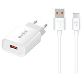 S-link Polnilec za telefon - SL-EC13T (1 kos USB, 5V/2,4 A, 18 W, hitro polnjenje Qiuck 3.0, USB Type-C, 100 cm podatkovni + polnilni kabel, bel) | Shoptok.si