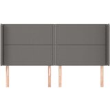  Vzglavje z ušesi sivo 203x16x118/128 cm umetno usnje, (20934041) | Shoptok.si