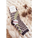 Aura.via Women's warm socks with vertical patterns gray and green | Shoptok.si