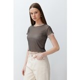 Trendyol Khaki Fitted Short Sleeve Double Layer Knitted Blouse Cene