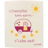 Gobasta krpa "s'Owoschn kann wartn - s'Lebn ned!" - roza/rumena