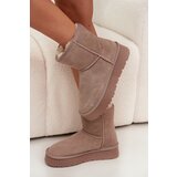 Boto Women's Snow Boots Made of Natural Suede on Platform Beige Privine | Shoptok.si
