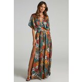 Madmext Green Patterned Long Dress With Slit Detail Cene
