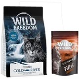 Wild Freedom suha mačja hrana 6,5 kg + Filet Snacks piščanec 100 g gratis! - Adult "Cold River" Sterilised losos - brez žit + Filet Snacks piščanec