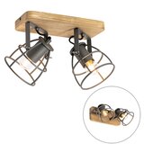 QAZQA Industrijski spot temno siv z lesom nastavljivim 2-light - Arthur | Shoptok.si