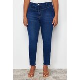 Trendyol Curve Dark Blue Stitching Detailed Stretchy Skinny Denim Jeans cene