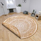 NORTHRUGS Oker žuti/bijeli okrugli vanjski tepih ø 140 cm Siruma – | shoptok.hr