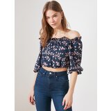 Trendyol Dark Blue Floral Short Blouse with Off Shoulders - Women | Shoptok.si