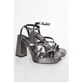 Shoeberry Women's Brianna Platinum Wrinkled Platform Heeled Shoes