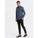 Ombre Men's SLIM FIT patterned cotton shirt - dark blue | shoptok.hr