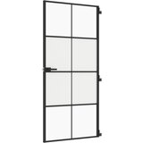 vidaXL Notranja vrata ozka črna 93x201,5 cm kaljeno steklo in aluminij | Shoptok.si