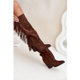 Boto Women's Cowboy Boots With Fringes On A Heel Brown Tivara | Shoptok.si