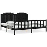 The Living Store Posteljni okvir z vzglavjem črn 200x200 cm trden les - Posteljni Okvir, (21526920) | Shoptok.si