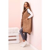 Kesi Włoski Women's quilted Plus Size vest with a hood, zippered camel | shoptok.hr