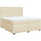 vidaXL Box spring postelja z vzmetnico krem 200x200 cm blago | Shoptok.si