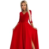 Numoco Elegant lace long dress with neckline and slit | Shoptok.si
