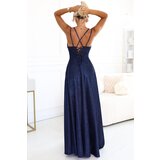 Numoco 589-2 Long dress with subtle shimmer and corset back tie - navy blue with glitter | shoptok.hr