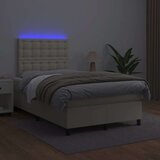  Krevet box spring s madracem LED krem 120x200cm od umjetne kože - Krema 120 x 200 cm gumbi | shoptok.hr
