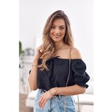 Fasardi Short blouse with a ruffled neckline in black | shoptok.hr