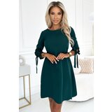 Numoco 195-11 ALICE Trapezoidal dress with bows - BOTTLE GREEN Cene
