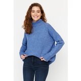 Trendyol blue wide fit soft textured high neck knitwear sweater Cene