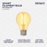Deltaco SMART HOME LED filament žarnica, E27, WiFI 2.4GHz, 5.5W, 470lm, 1800K-6500K,220-240 | Shoptok.si
