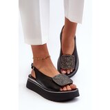 Zazoo 1786 Leather Women's Platform Sandals with Embellishment Black | Shoptok.si