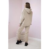 Kesi Insulated cotton set, sweatshirt with embroidery + beige trousers | shoptok.hr