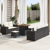 vidaXL 8-delni vrtni kavč set z blazinami črn poli ratan akacija | Shoptok.si