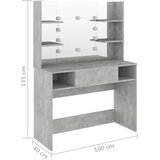  Stolić za šminkanje LED 100 x 40 x 135 cm MDF siva boja betona | shoptok.hr