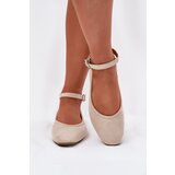 Boto Eco Suede Ballet Flats With Strap And Buckle Beige Deomira | Shoptok.si
