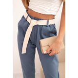 Kesi Włoski Women's viscose pants with a belt and rolled-up hem dark denim | shoptok.hr