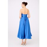 Carmen Indigo Satin Strapless Midi Promise Dress and Engagement Dress | shoptok.hr
