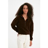 Trendyol brown zipper detailed fleece knitted sweatshirt Cene