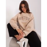 Fashion Hunters Beige women's hoodless sweatshirt with inscription | shoptok.hr