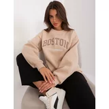 Fashionhunters Beige women's hoodless sweatshirt with inscription