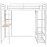 Lumor Postelja z mezzanine 140x200 cm iz kovine - S pisalno mizo in policami - Bela, (22156188) | Shoptok.si